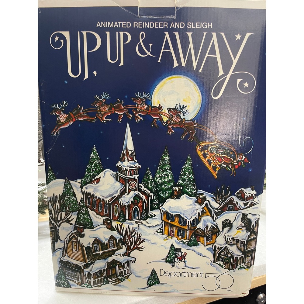 Department 56 UP UP & AWAY Animated Reindeer and Sleigh Christmas Village Decor